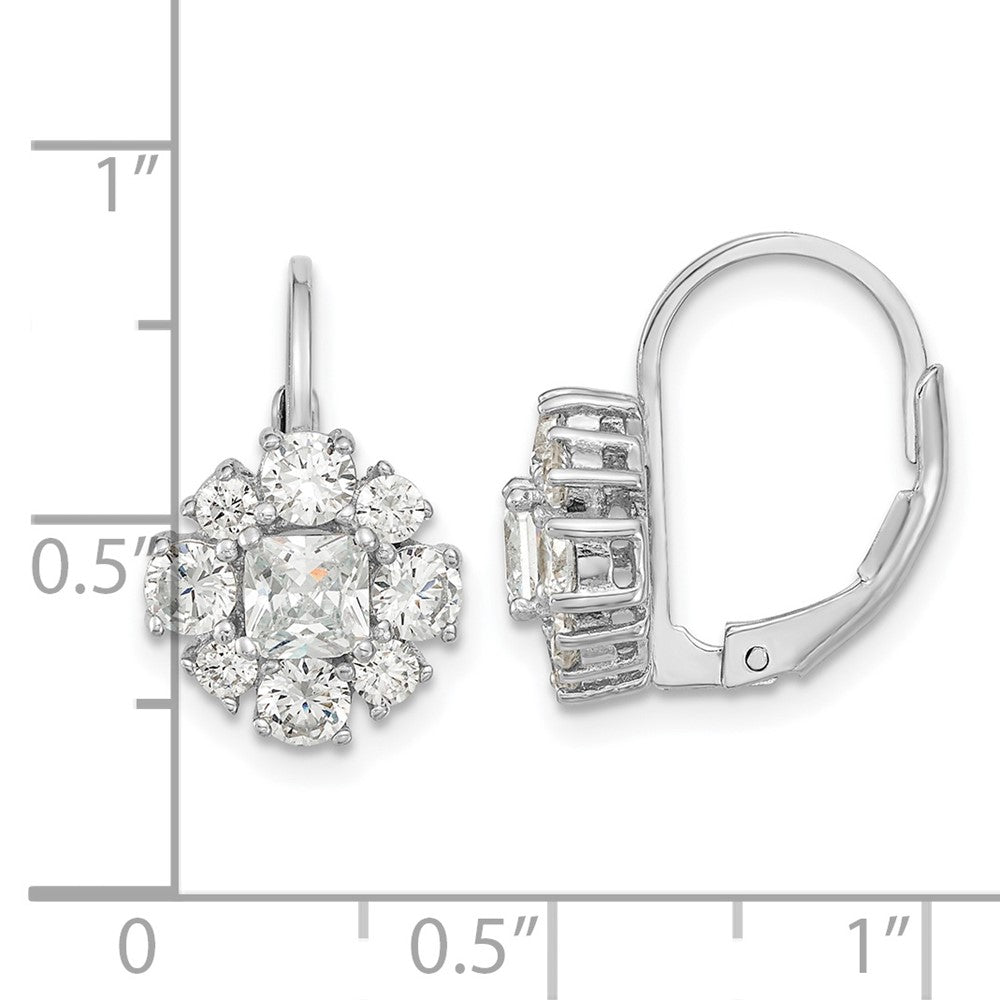 QCM119 Cheryl M Sterling Silver Rhodium-plated Princess-cut and Brilliant-cut CZ Leverback Earrings