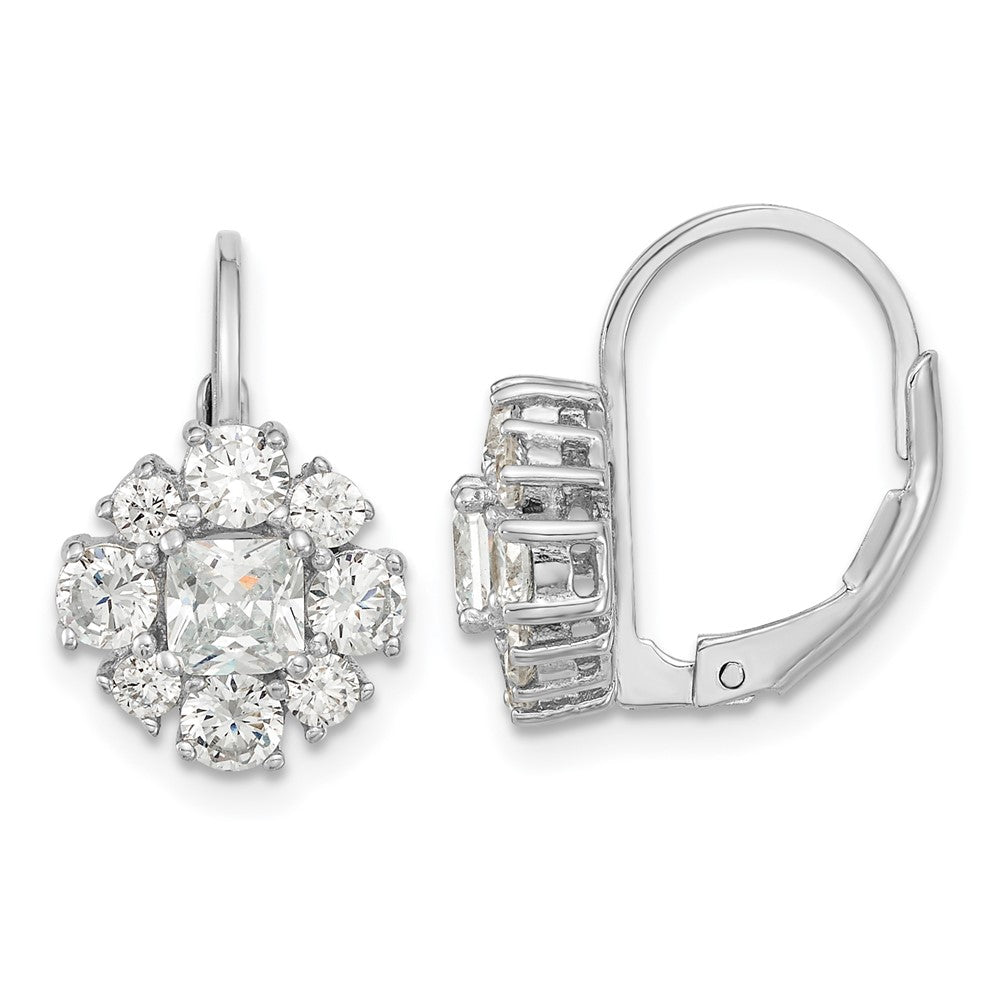 QCM119 Cheryl M Sterling Silver Rhodium-plated Princess-cut and Brilliant-cut CZ Leverback Earrings
