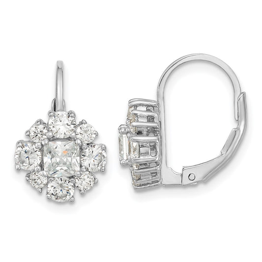 QCM119 Cheryl M Sterling Silver Rhodium-plated Princess-cut and Brilliant-cut CZ Leverback Earrings