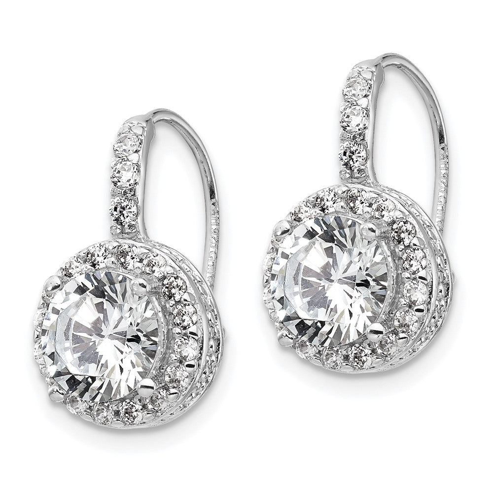 QCM127 Cheryl M Sterling Silver Rhodium-plated Brilliant-cut Round CZ Halo Kidney Wire Dangle Earrings