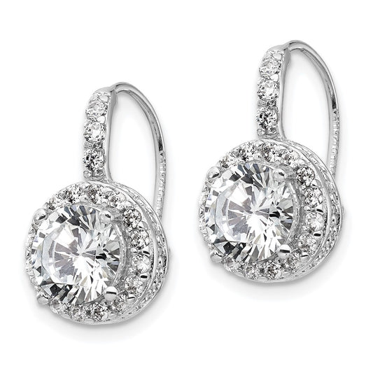 QCM127 Cheryl M Sterling Silver Rhodium-plated Brilliant-cut Round CZ Halo Kidney Wire Dangle Earrings