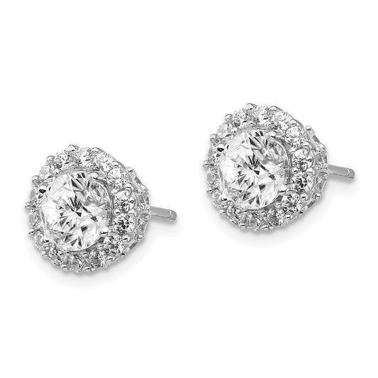 QCM129 Cheryl M Sterling Silver Rhodium-plated Brilliant-cut CZ Round Halo Post Earrings