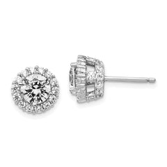 QCM129 Cheryl M Sterling Silver Rhodium-plated Brilliant-cut CZ Round Halo Post Earrings