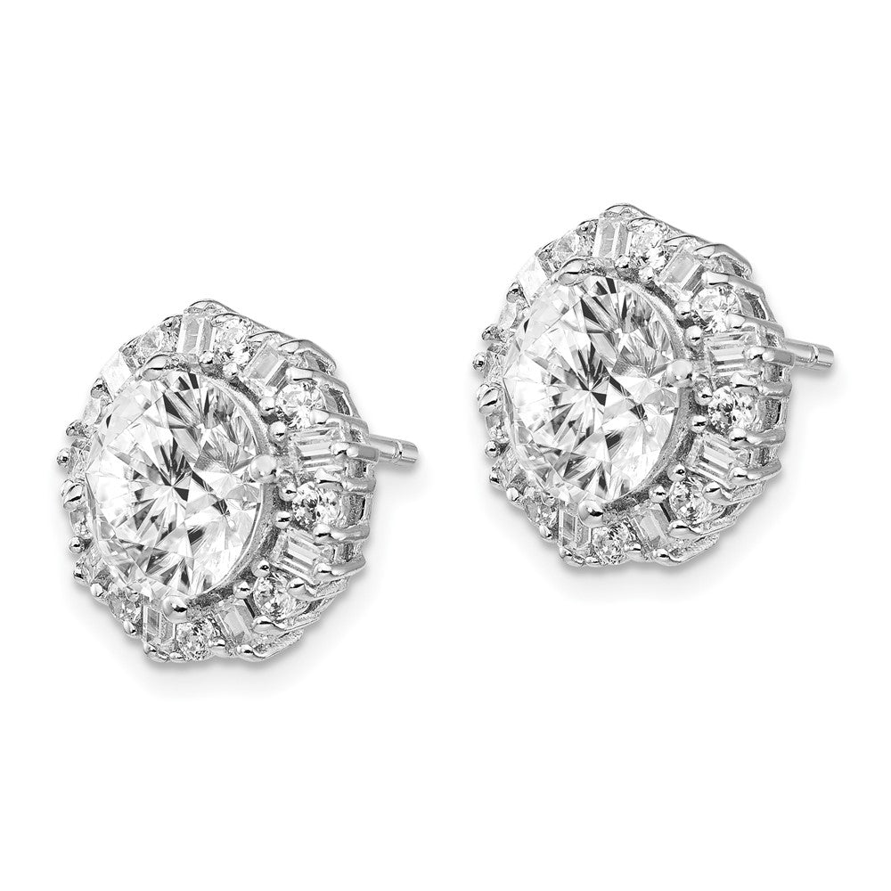 QCM131 Cheryl M Sterling Silver Rhodium-plated Fancy Brilliant-cut and Emerald-cut CZ Halo Post Earrings