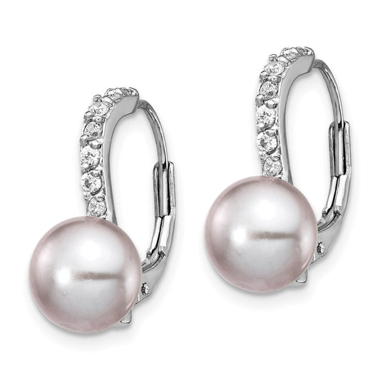 QCM1406 Cheryl M Sterling Silver Rhodium-plated Grey Freshwater Cultured Pearl and Brilliant-cut CZ Leverback Earrings
