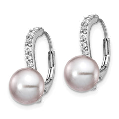 QCM1406 Cheryl M Sterling Silver Rhodium-plated Grey Freshwater Cultured Pearl and Brilliant-cut CZ Leverback Earrings