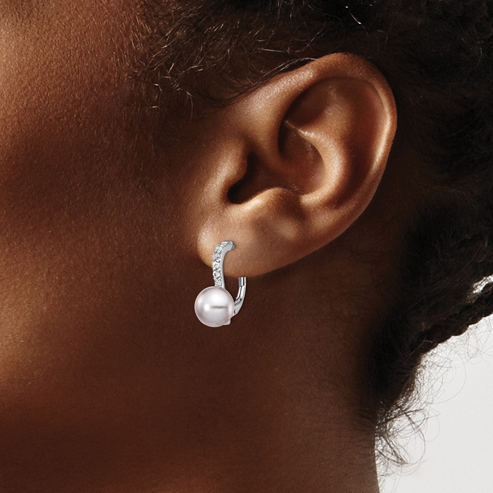 QCM1406 Cheryl M Sterling Silver Rhodium-plated Grey Freshwater Cultured Pearl and Brilliant-cut CZ Leverback Earrings