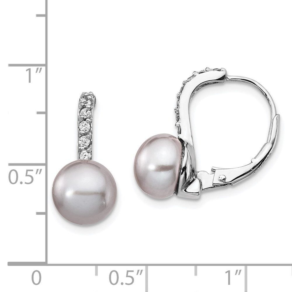 QCM1406 Cheryl M Sterling Silver Rhodium-plated Grey Freshwater Cultured Pearl and Brilliant-cut CZ Leverback Earrings