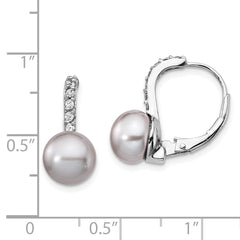 QCM1406 Cheryl M Sterling Silver Rhodium-plated Grey Freshwater Cultured Pearl and Brilliant-cut CZ Leverback Earrings