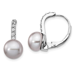 QCM1406 Cheryl M Sterling Silver Rhodium-plated Grey Freshwater Cultured Pearl and Brilliant-cut CZ Leverback Earrings