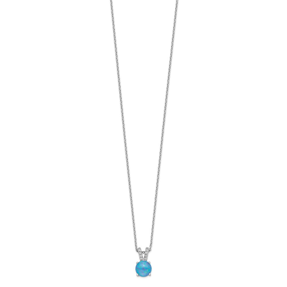 Cheryl M Sterling Silver Rhodium-plated Cabochon Lab Created Blue Opal and Brilliant-cut CZ Split Bail 18.5 Inch Necklace QCM1411-18.5
