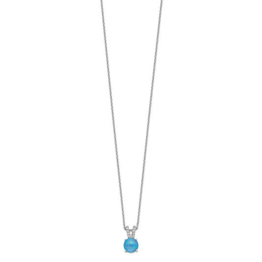 Cheryl M Sterling Silver Rhodium-plated Cabochon Lab Created Blue Opal and Brilliant-cut CZ Split Bail 18.5 Inch Necklace QCM1411-18.5