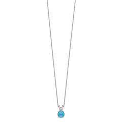 Cheryl M Sterling Silver Rhodium-plated Cabochon Lab Created Blue Opal and Brilliant-cut CZ Split Bail 18.5 Inch Necklace QCM1411-18.5