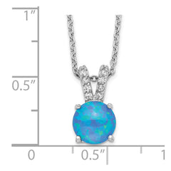 Cheryl M Sterling Silver Rhodium-plated Cabochon Lab Created Blue Opal and Brilliant-cut CZ Split Bail 18.5 Inch Necklace QCM1411-18.5