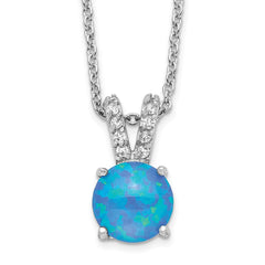 Cheryl M Sterling Silver Rhodium-plated Cabochon Lab Created Blue Opal and Brilliant-cut CZ Split Bail 18.5 Inch Necklace QCM1411-18.5