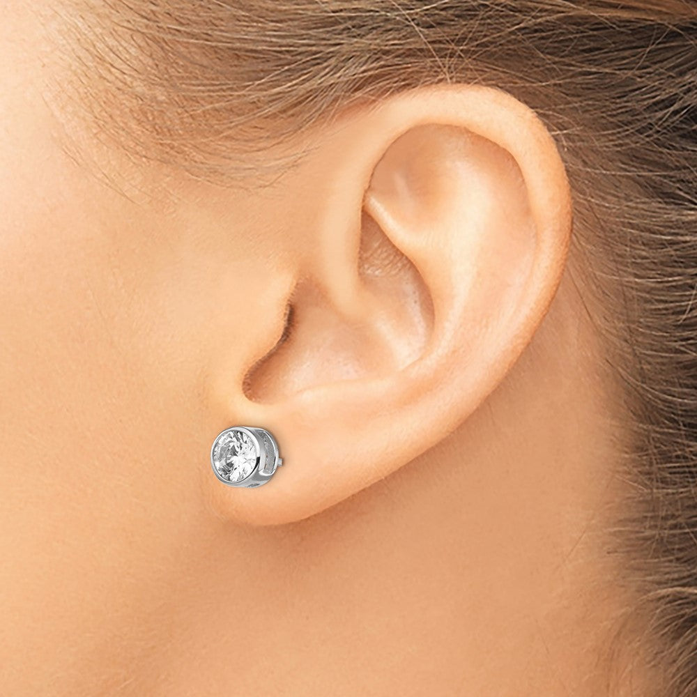 QCM1415 Cheryl M Sterling Silver Rhodium-plated Brilliant-cut 7mm CZ Bezel Stud Post Earrings