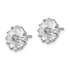 QCM1426 Cheryl M Sterling Silver Rhodium-plated Emerald-cut and Brilliant-cut CZ Cluster Post Earrings
