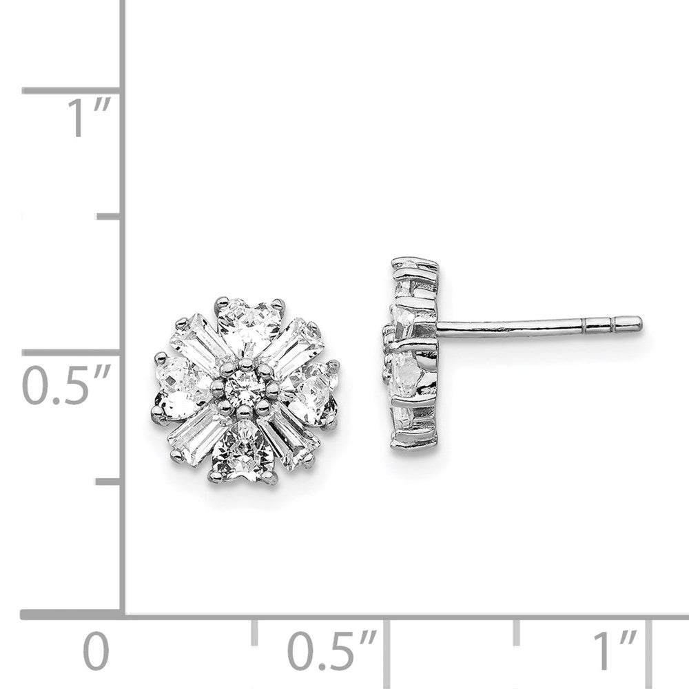 QCM1426 Cheryl M Sterling Silver Rhodium-plated Emerald-cut and Brilliant-cut CZ Cluster Post Earrings