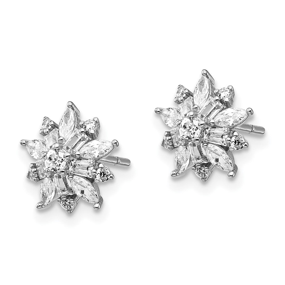 QCM1427 Cheryl M Sterling Silver Rhodium-plated Brilliant-cut Marquise-cut and Baguette-cut CZ Post Earrings