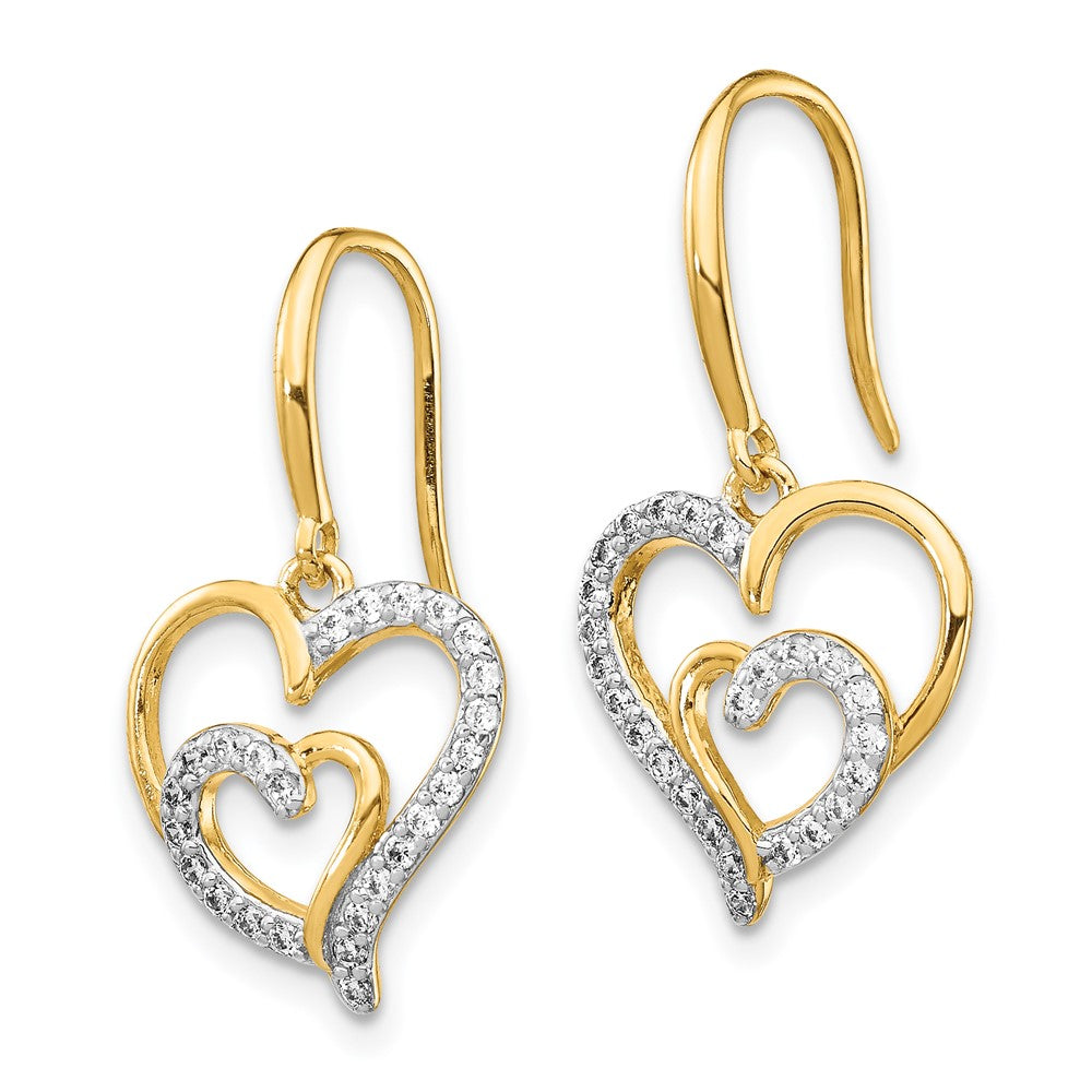 QCM1428 Cheryl M Sterling Silver Gold-plated Brilliant-cut CZ Heart Dangle Earrings