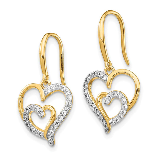 QCM1428 Cheryl M Sterling Silver Gold-plated Brilliant-cut CZ Heart Dangle Earrings