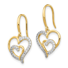 QCM1428 Cheryl M Sterling Silver Gold-plated Brilliant-cut CZ Heart Dangle Earrings