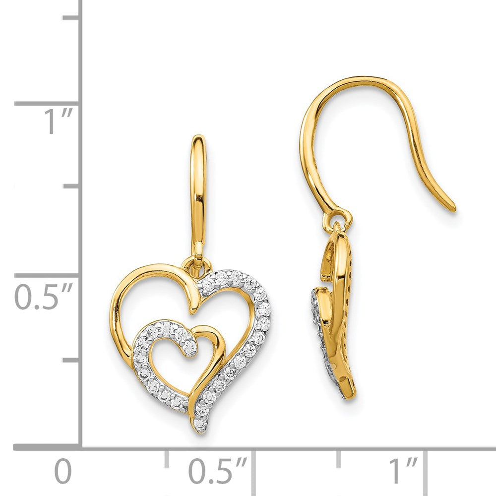 QCM1428 Cheryl M Sterling Silver Gold-plated Brilliant-cut CZ Heart Dangle Earrings