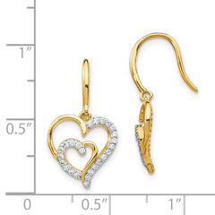 QCM1428 Cheryl M Sterling Silver Gold-plated Brilliant-cut CZ Heart Dangle Earrings