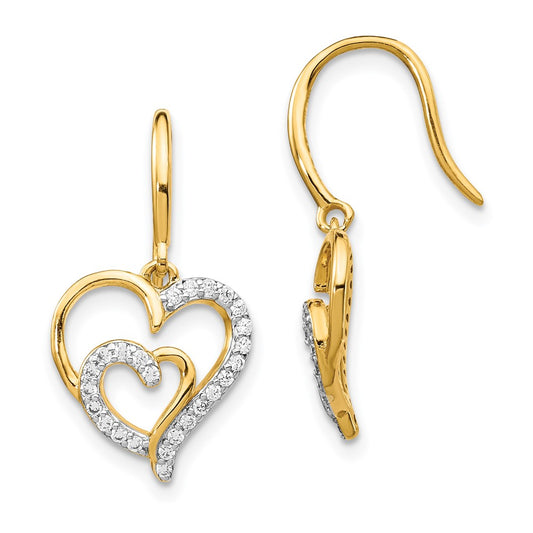 QCM1428 Cheryl M Sterling Silver Gold-plated Brilliant-cut CZ Heart Dangle Earrings