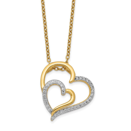 Cheryl M Sterling Silver Gold-plated Brilliant-cut CZ Fancy Double Heart 18 Inch Necklace QCM1429-18