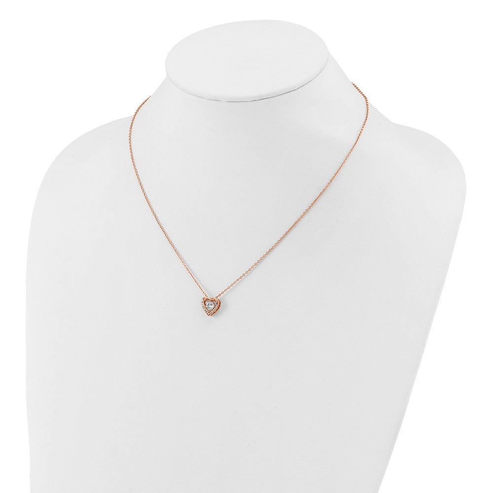 Cheryl M Sterling Silver Rose Gold-plated Polished Vibrant CZ Heart Necklace QCM1430P-18