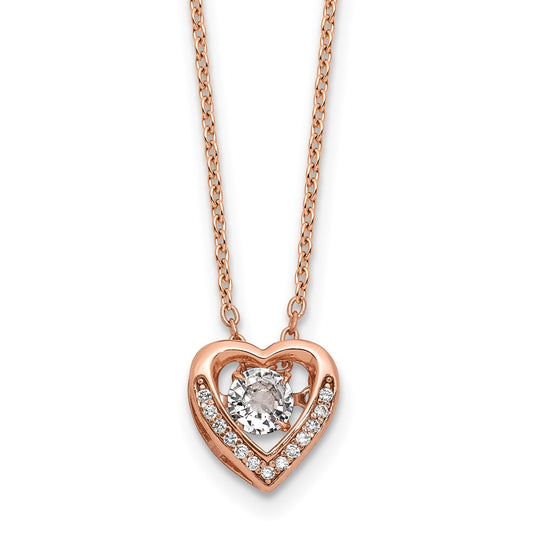Cheryl M Sterling Silver Rose Gold-plated Polished Vibrant CZ Heart Necklace QCM1430P-18