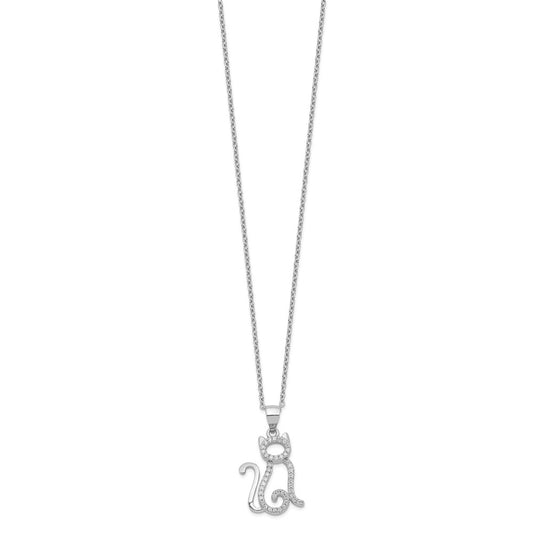Cheryl M Sterling Silver Rhodium-plated Brilliant-cut White CZ Cat 18.25 Inch Necklace QCM1434-18.25