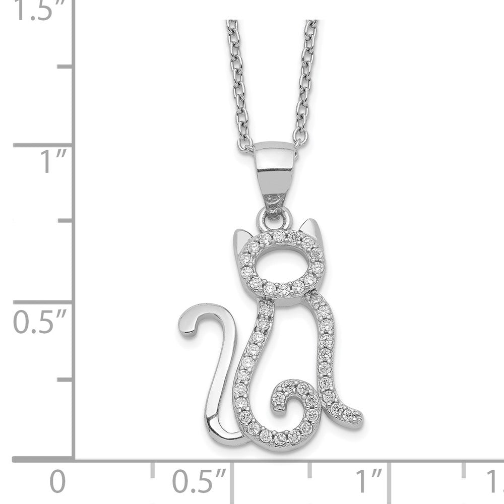 Cheryl M Sterling Silver Rhodium-plated Brilliant-cut White CZ Cat 18.25 Inch Necklace QCM1434-18.25