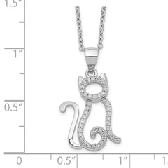 Cheryl M Sterling Silver Rhodium-plated Brilliant-cut White CZ Cat 18.25 Inch Necklace QCM1434-18.25