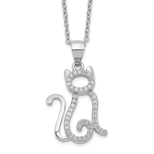 Cheryl M Sterling Silver Rhodium-plated Brilliant-cut White CZ Cat 18.25 Inch Necklace QCM1434-18.25