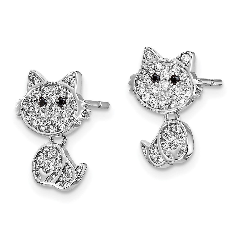 QCM1437 Cheryl M Sterling Silver Rhodium-plated Moveable Brilliant-cut Black and White CZ Cat Post Dangle Earrings