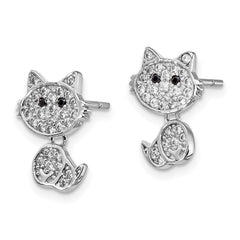 QCM1437 Cheryl M Sterling Silver Rhodium-plated Moveable Brilliant-cut Black and White CZ Cat Post Dangle Earrings