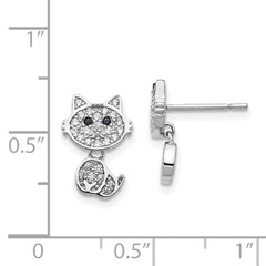 QCM1437 Cheryl M Sterling Silver Rhodium-plated Moveable Brilliant-cut Black and White CZ Cat Post Dangle Earrings