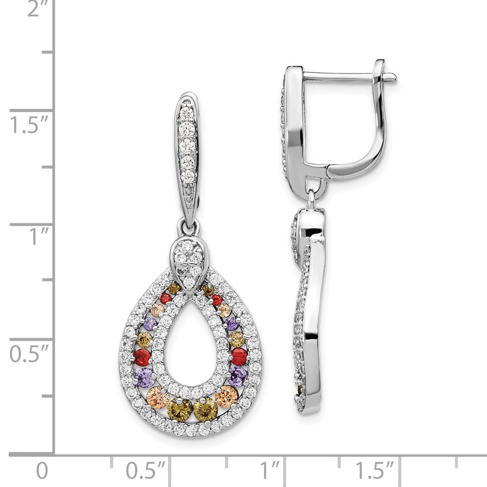 QCM1439 Cheryl M Sterling Silver Rhodium-plated Multi-color Brilliant-cut CZ Teardrop Hinged Post Dangle Earrings
