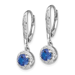 QCM1442 Cheryl M Sterling Silver Rhodium-plated Brilliant-cut Lab Created Dark Blue Spinel and Brilliant-cut White CZ Round Halo Leverback Dangle Earrings