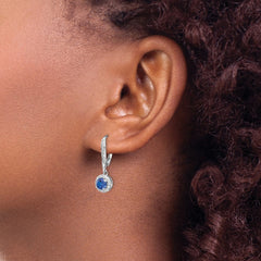 QCM1442 Cheryl M Sterling Silver Rhodium-plated Brilliant-cut Lab Created Dark Blue Spinel and Brilliant-cut White CZ Round Halo Leverback Dangle Earrings
