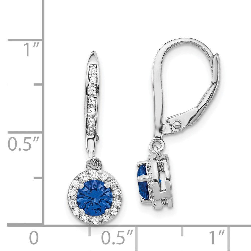 QCM1442 Cheryl M Sterling Silver Rhodium-plated Brilliant-cut Lab Created Dark Blue Spinel and Brilliant-cut White CZ Round Halo Leverback Dangle Earrings