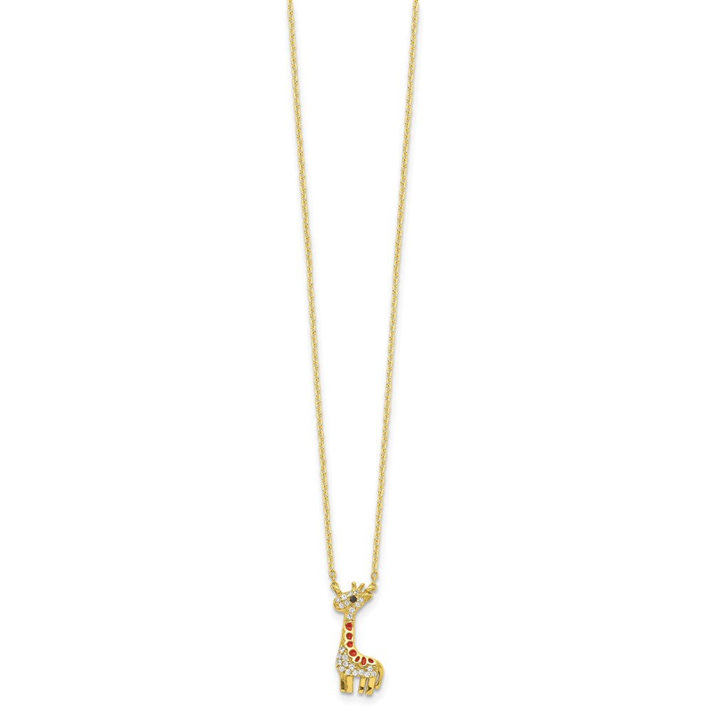Cheryl M Sterling Silver Gold-plated Enameled and Brilliant-cut Black and White CZ Giraffe 18.25 Inch Necklace QCM1444-18.25
