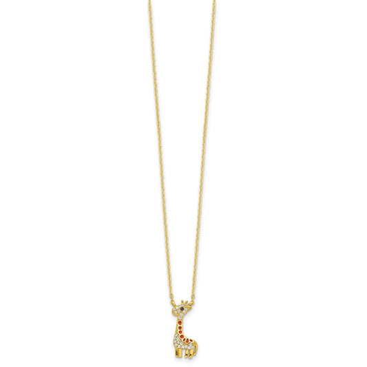 Cheryl M Sterling Silver Gold-plated Enameled and Brilliant-cut Black and White CZ Giraffe 18.25 Inch Necklace QCM1444-18.25
