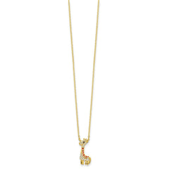 Cheryl M Sterling Silver Gold-plated Enameled and Brilliant-cut Black and White CZ Giraffe 18.25 Inch Necklace QCM1444-18.25