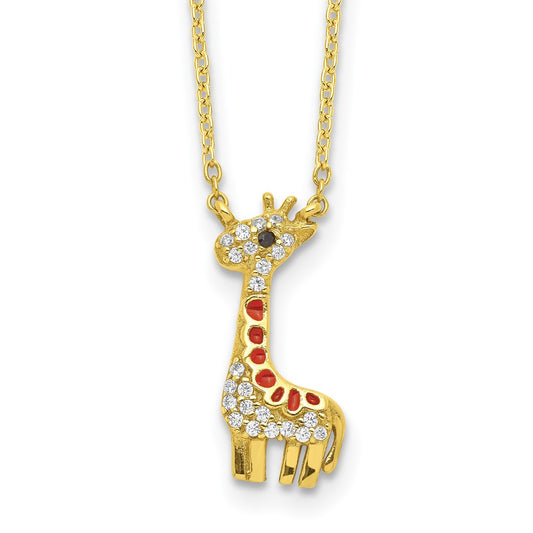 Cheryl M Sterling Silver Gold-plated Enameled and Brilliant-cut Black and White CZ Giraffe 18.25 Inch Necklace QCM1444-18.25