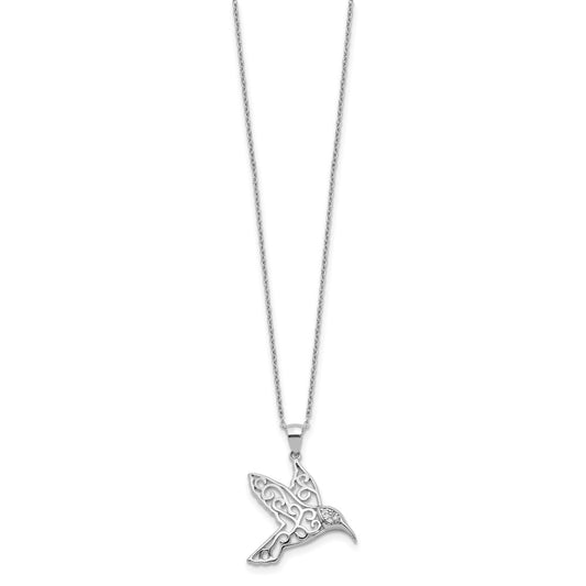 Cheryl M Sterling Silver Rhodium-plated Filigree Brilliant-cut CZ Hummingbird 18 Inch Necklace QCM1446-18