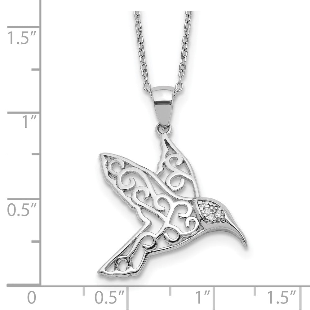 Cheryl M Sterling Silver Rhodium-plated Filigree Brilliant-cut CZ Hummingbird 18 Inch Necklace QCM1446-18