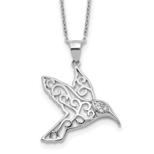 Cheryl M Sterling Silver Rhodium-plated Filigree Brilliant-cut CZ Hummingbird 18 Inch Necklace QCM1446-18